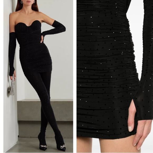 Alex Perry Koda Ruched Crystal Embellished Strapless Black Mini Dress Sz 4 - Picture 3 of 13